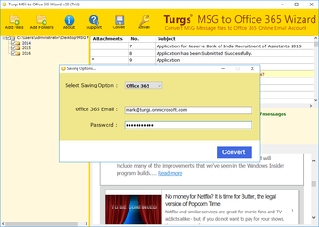 Turgs MSG to Office 365 Wizard screenshot
