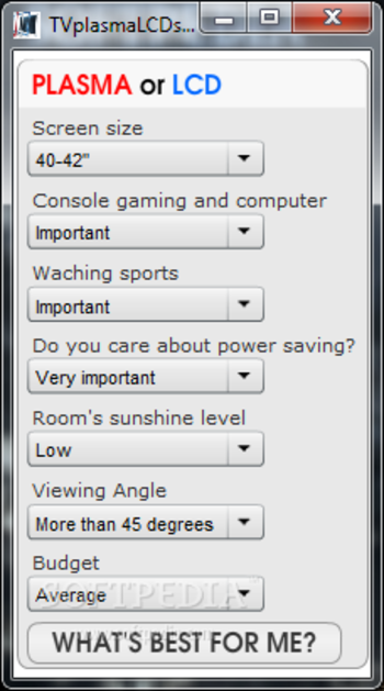 TVplasmaLCDSelector screenshot