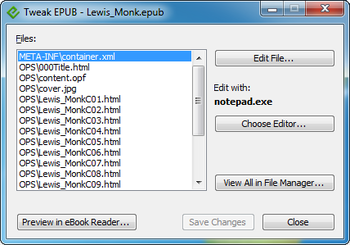 Tweak EPUB screenshot