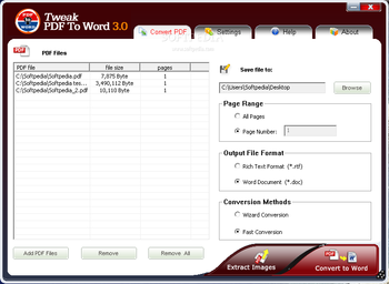 Tweak PDF to Word screenshot