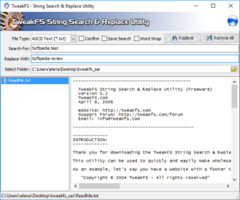 TweakFS String Search & Replace screenshot