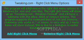 Tweaking.com - (Right Click) Allow, Block or Remove - Windows Firewall screenshot