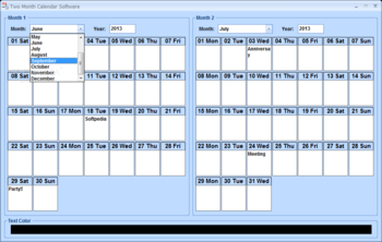 Two Month Calendar Software screenshot