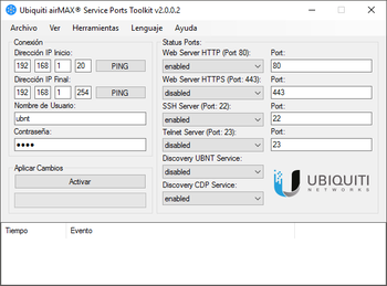 Ubiquiti airMAX Service Ports Toolkit screenshot