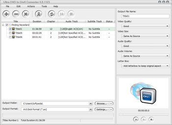 Ultra DVD to DivX Converter screenshot
