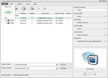 Ultra DVD to DivX Converter screenshot 2