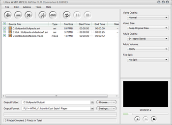 Ultra WMV MPEG AVI to FLV Converter screenshot