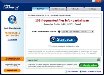 Uniblue DiskRescue 2009 screenshot