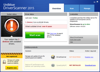 Uniblue DriverScanner screenshot