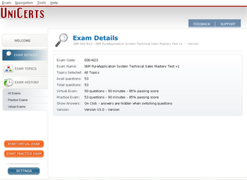 UniCerts 3001 Practice Testing Engine screenshot