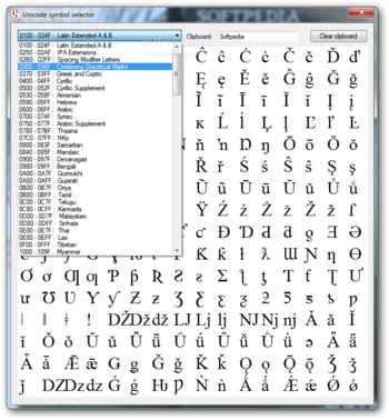 Unicode symbol selector screenshot