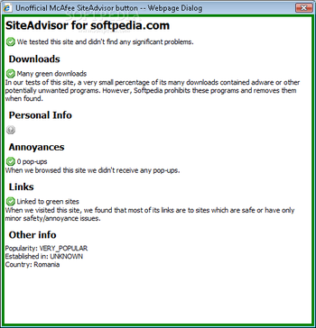 Unofficial McAfee SiteAdvisor button screenshot