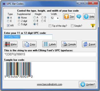 UPC Bar Codes screenshot