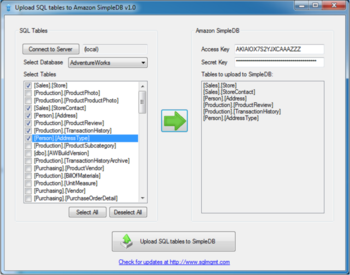 Upload SQL tables to Amazon SimpleDB screenshot 3