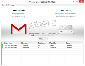 UpSafe GMail Backup screenshot 2