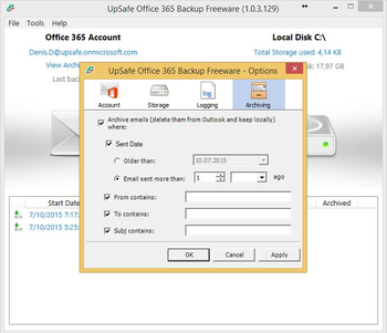 UpSafe Office 365 Backup Freeware screenshot 2