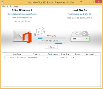 UpSafe Office 365 Backup Freeware screenshot 3
