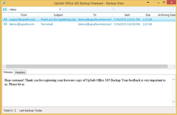 UpSafe Office 365 Backup Freeware screenshot 5