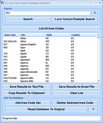 US Area Code Search Database Software screenshot