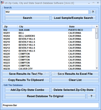 US Zip Code, City and State Search Database Software screenshot