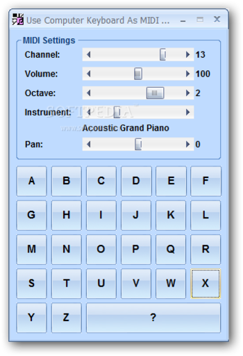 Use Computer Keyboard As MIDI Musical Instruments Software screenshot