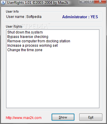 UserRights screenshot