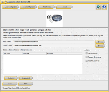 Vacume Article Spinner screenshot