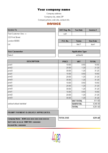 VAT Service Invoice Form screenshot 2