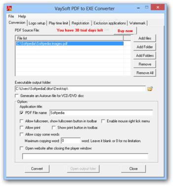 VaySoft PDF to EXE Converter screenshot