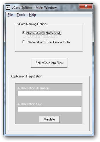 vCard Splitter screenshot