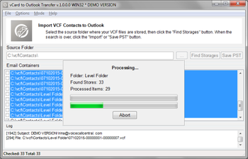 vCard to Outlook Transfer screenshot