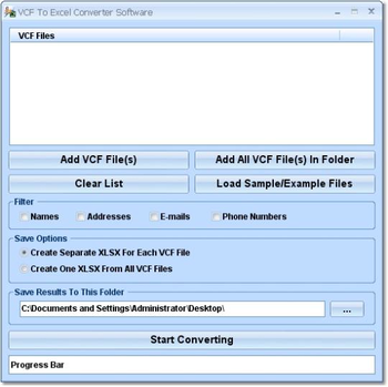 VCF To Excel Converter Software screenshot