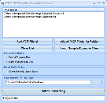 VCF To MS Word Doc Converter Software screenshot