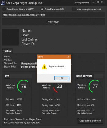 Vega Conflict Player Lookup Tool screenshot 2