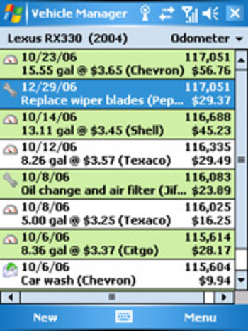 Vehicle Manager for Windows Mobile Pocket PC screenshot 2