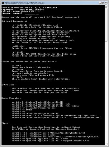 Verinfo screenshot