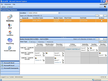 VersaERS Employee Rostering System screenshot