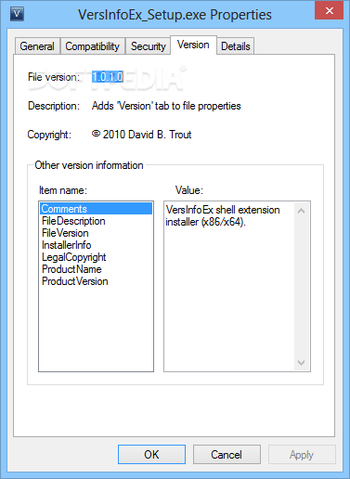 VersInfoEx screenshot