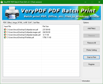 VeryPDF PDF Batch Print GUI screenshot