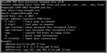VeryPDF PDF Font Extractor Command Line screenshot