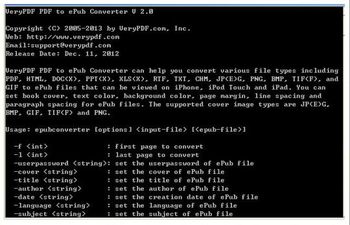 VeryPDF PDF to ePub Converter CMD screenshot