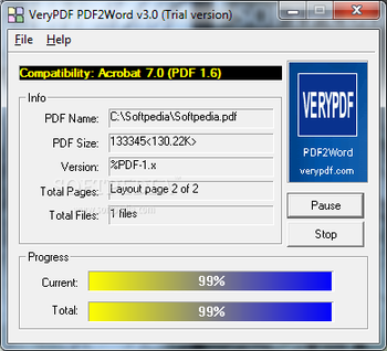 VeryPDF PDF2Word screenshot
