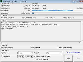 Video Memory stress Test screenshot
