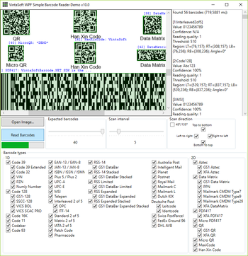 VintaSoft Barcode .NET SDK screenshot