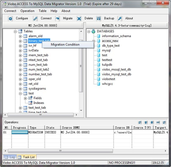 Viobo Access to MySQL Data Migrator Bus. screenshot