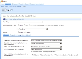 Virto SharePoint 2010 Alert & Reminder Web Part screenshot