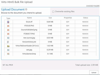 Virto SharePoint Html5 Bulk File Upload screenshot