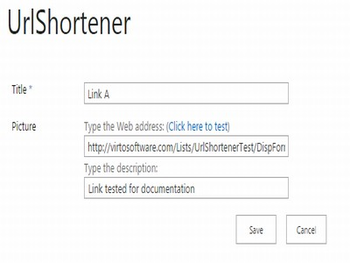 Virto SharePoint URL Shortener Web Part screenshot