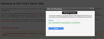 Virto SharePoint URL Shortener Web Part screenshot