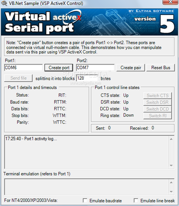 Virtual Serial Port ActiveX Control screenshot